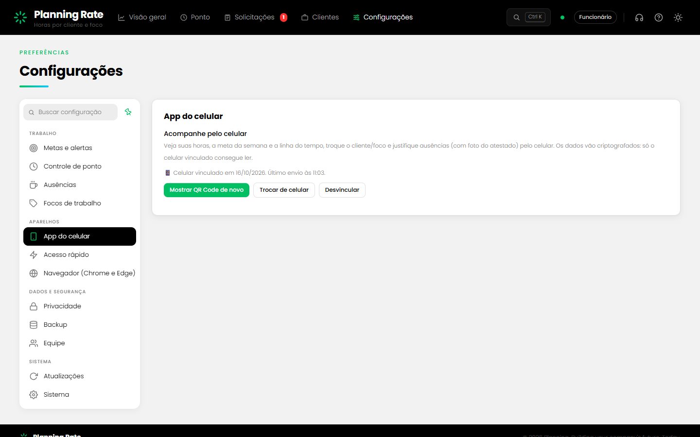 Configurações: App do celular